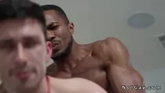 Reproduzir Garanhão preto musculoso dá anal sem sela para assistente gay submisso