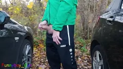 play European Amateur Wanks His Big Uncut Cock Outdoors, Caught by a Voyeur